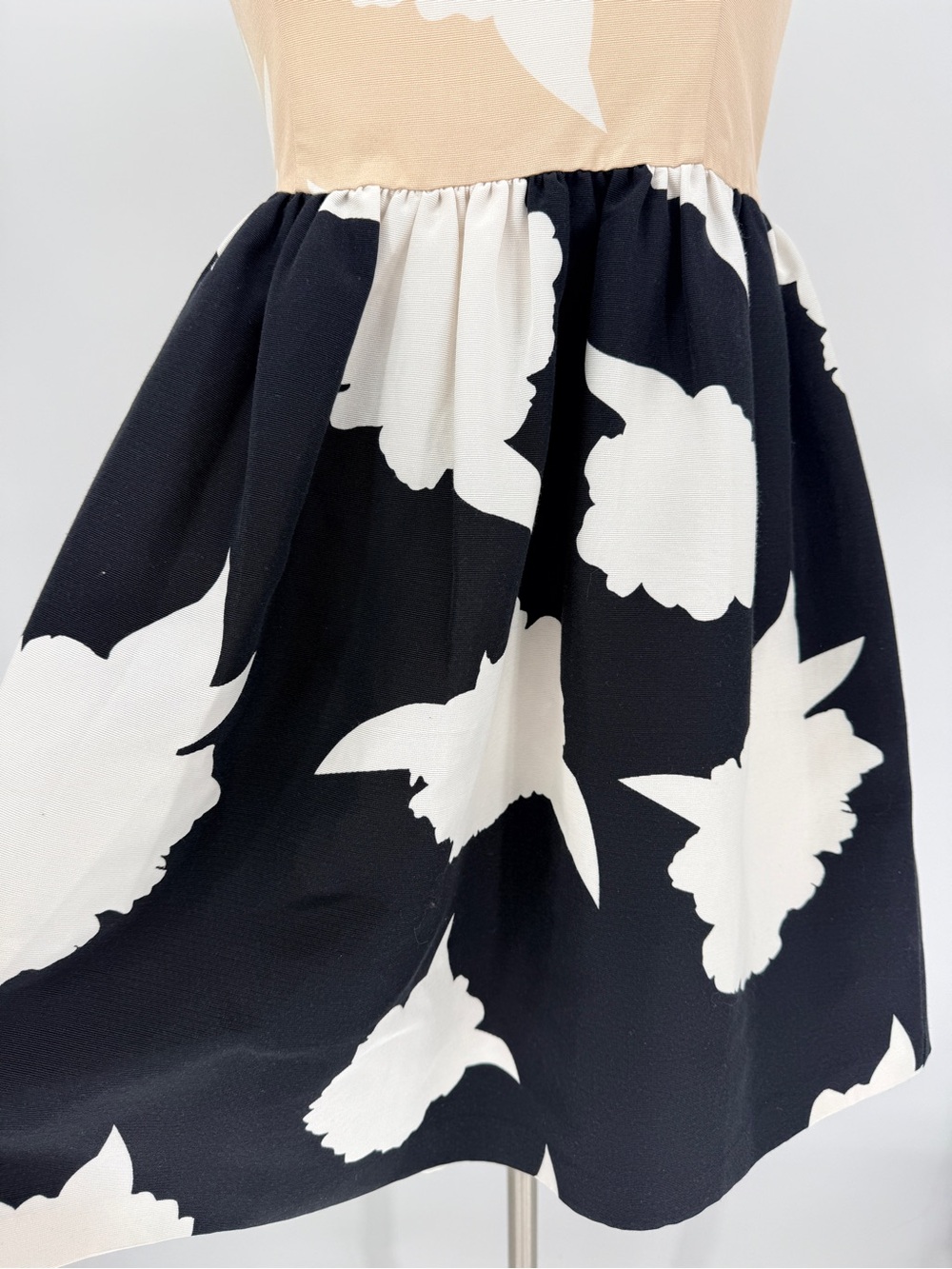 Beige and Black Floral Fit-and-Flare Dress - Picture 4 of 7